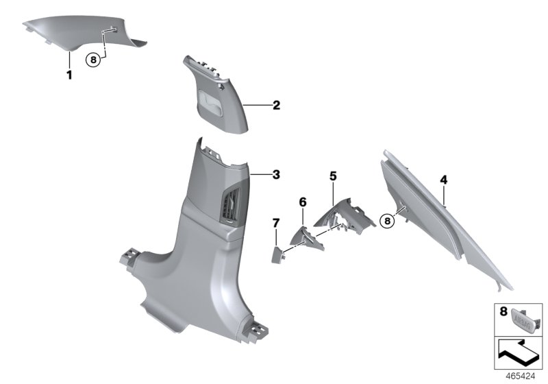 BMW C-Pillar Alcantara Top Right Trim 51437989488 - LLLParts